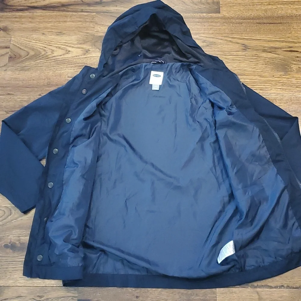 Kids Old Navy navy blue lined & hooded rain jacket size XL(14/16)